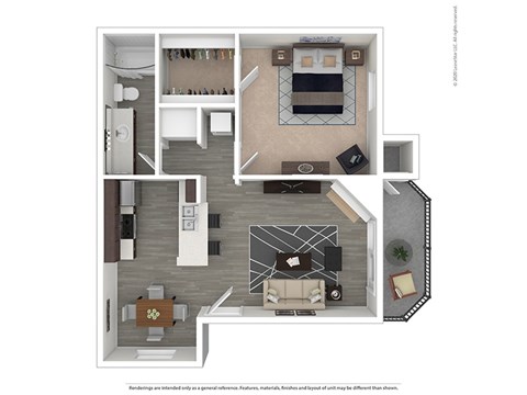 Floor plan for 1 bed, 1 bath, 700 sqft