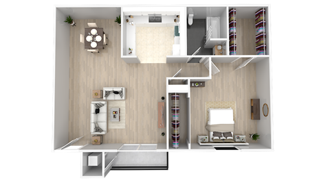 Floor plan for 1 bed, 1 bath, 750 sqft