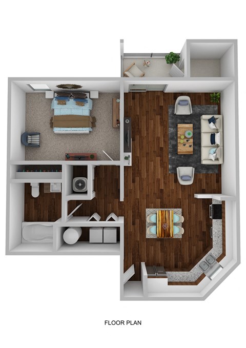 Floor plan for 1 bed, 1 bath, 613 sqft