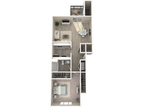 Floor plan for 1 bed, 1 bath, 708 sqft
