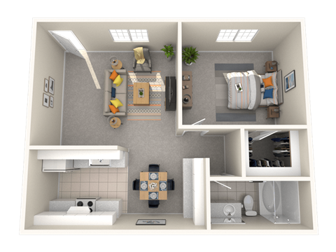 Floor plan for 1 bed, 1 bath, 650 sqft