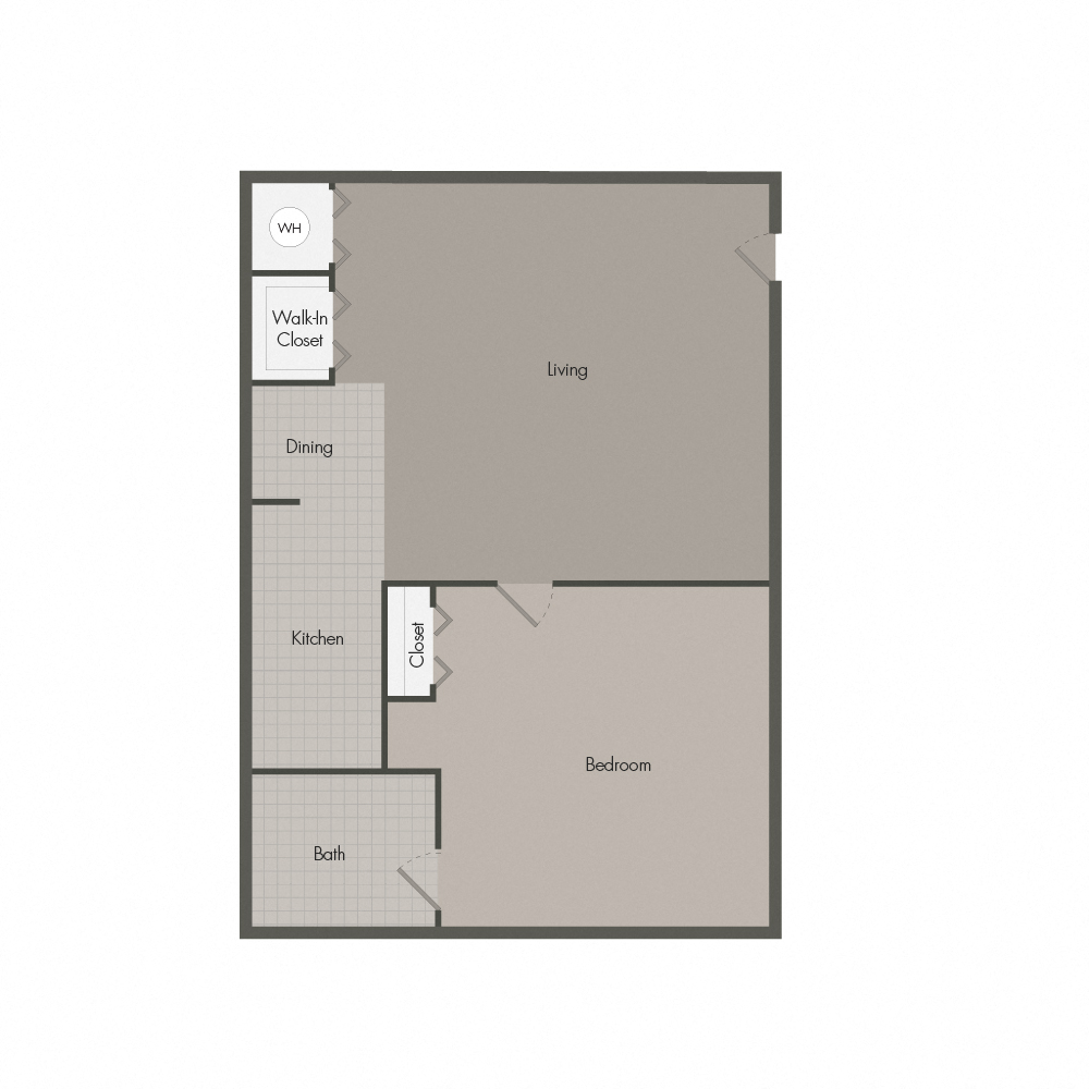 Floor plan for 1 bed, 1 bath, 500 sqft