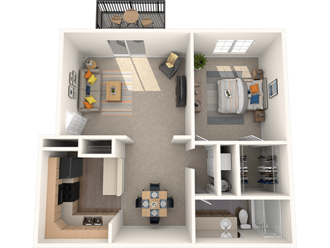 Floor plan for 1 bed, 1 bath, 845 sqft