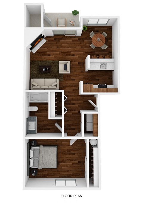 Floor plan for 1 bed, 1 bath, 692 sqft