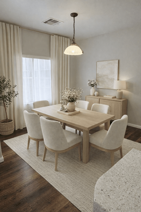 Las Vegas apartment for rent - A dining room with a wooden table and chairs.