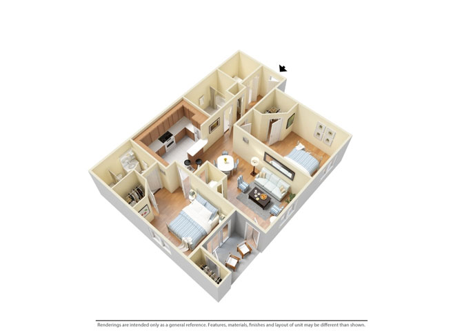 Floor plan for 2 beds, 2 baths, 1082 sqft