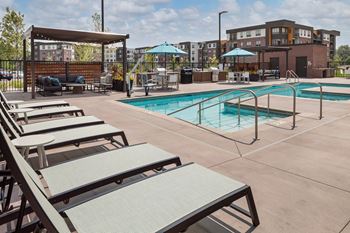 Helios terrace outdoor spa with e-shaped pool