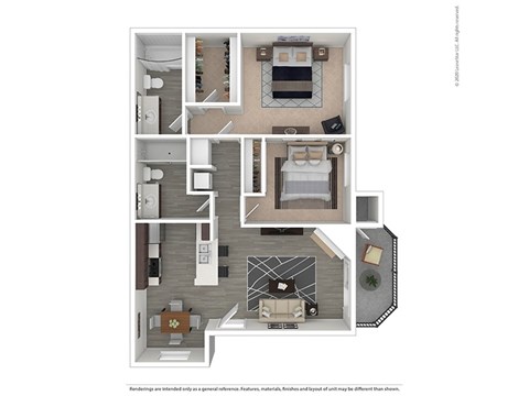 Floor plan for 2 beds, 2 baths, 940 sqft