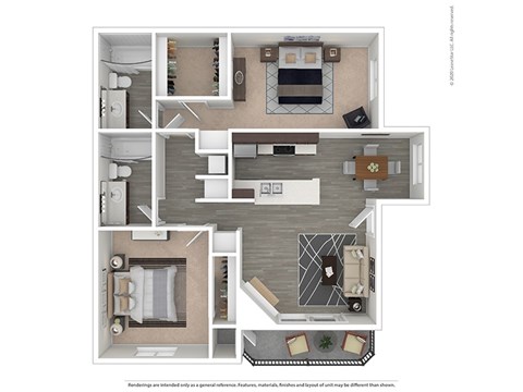 Floor plan for 2 beds, 2 baths, 990 sqft