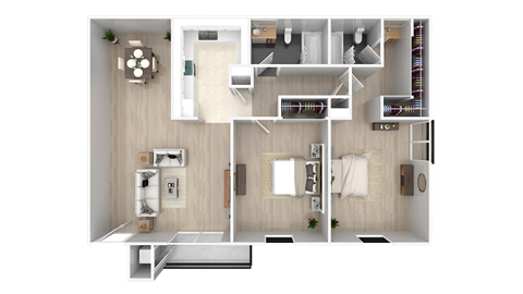 Floor plan for 2 beds, 2 baths, 900 sqft