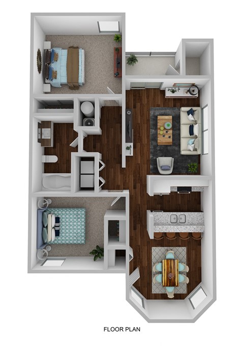 Floor plan for 2 beds, 1 bath, 868 sqft