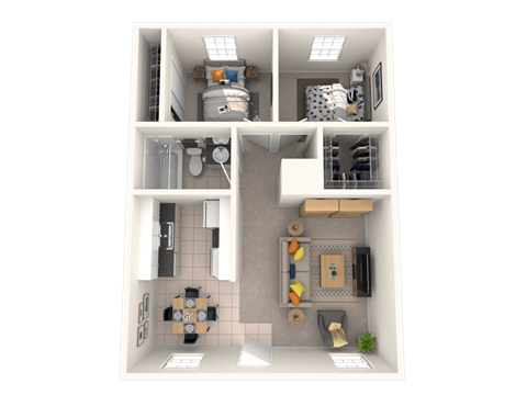 Floor plan for 2 beds, 1 bath, 1005 sqft