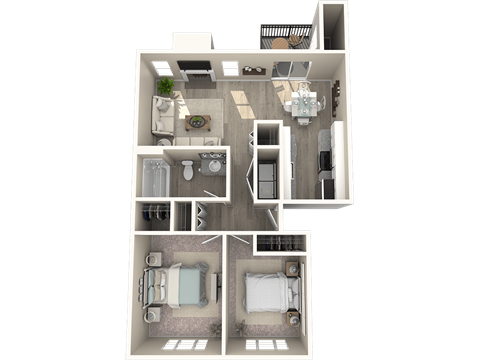 Floor plan for 2 beds, 1 bath, 875 sqft