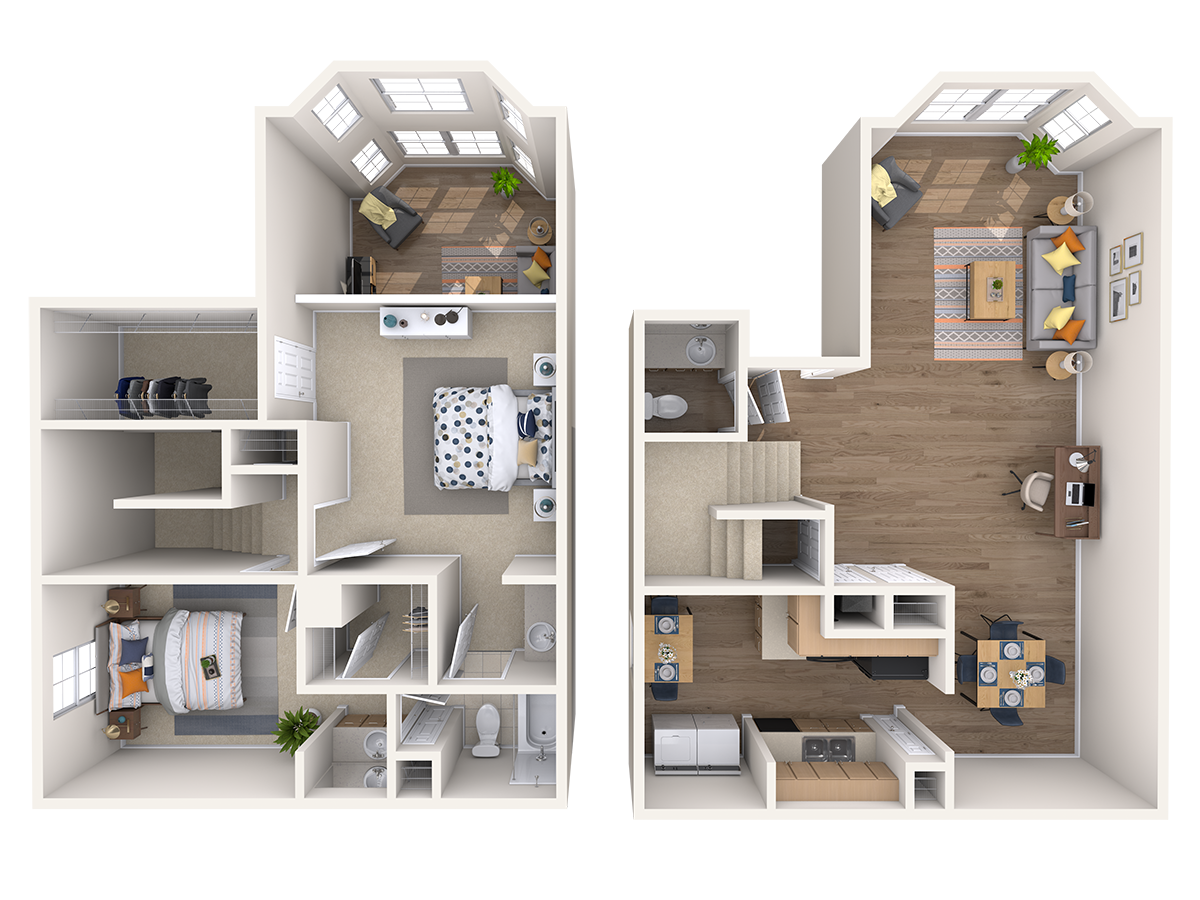Floor plan for 2 beds, 1.5 baths, 1296 sqft