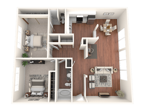 Floor plan for 2 beds, 2 baths, 1244 sqft