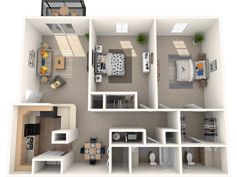 Floor plan for 2 beds, 2 baths, 1279 sqft