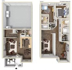 Floor plan for 2 beds, 2.5 baths, 1402 sqft