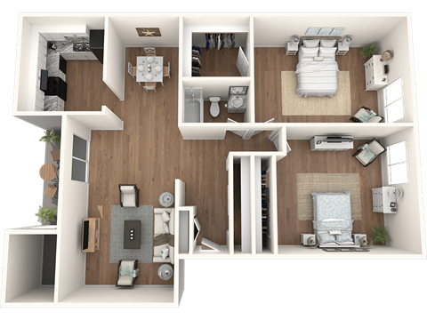 Floor plan for 2 beds, 1 bath, 1000 sqft