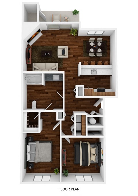 Floor plan for 2 beds, 1 bath, 1008 sqft