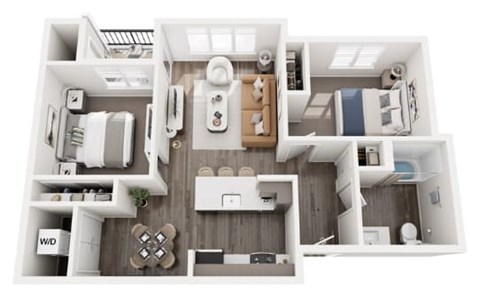 Floor plan for 2 beds, 1 bath, 855 sqft
