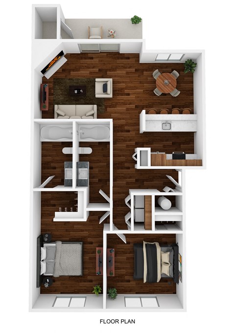 Floor plan for 2 beds, 2 baths, 1019 sqft