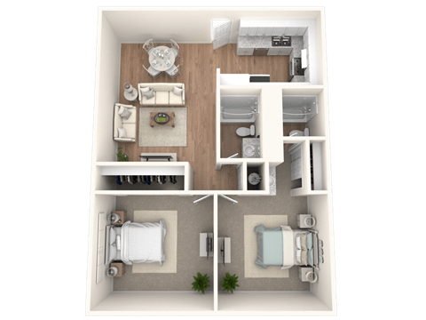 Floor plan for 2 beds, 2 baths, 925 sqft