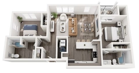 Floor plan for 2 beds, 2 baths, 960 sqft