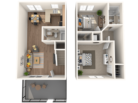 Floor plan for 2 beds, 2 baths, 940 sqft