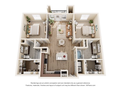 Floor plan for 2 beds, 2 baths, 1102 sqft