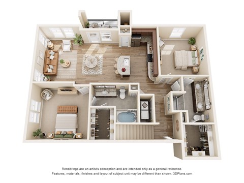 Floor plan for 2 beds, 2 baths, 1273 sqft
