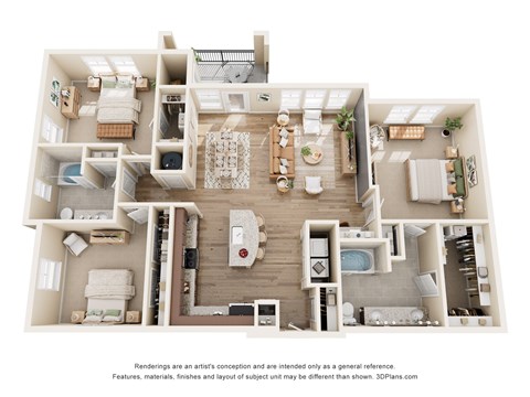 Floor plan for 3 beds, 2 baths, 1436 sqft