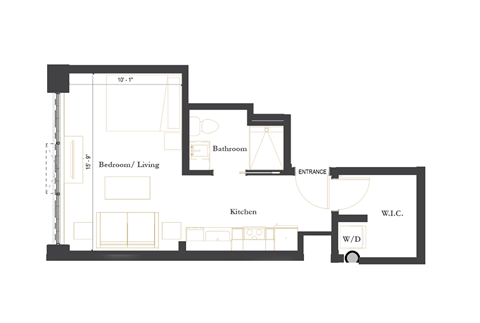 Floor plan for studio, 1 bath, 431 sqft