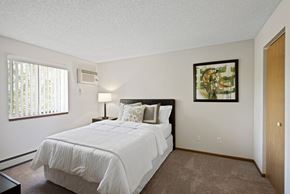 Coon Rapids apartment for rent - a bedroom with a bed and a window