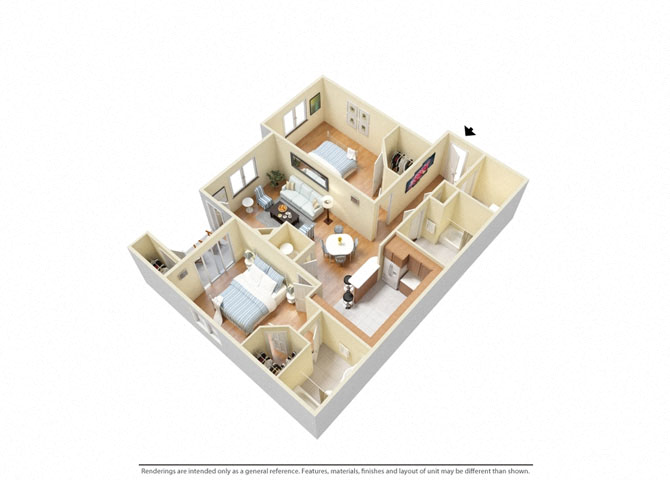 Floor plan for 2 beds, 2 baths, 1191 sqft
