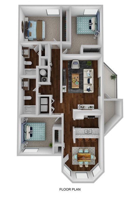 Floor plan for 3 beds, 2 baths, 1119 sqft