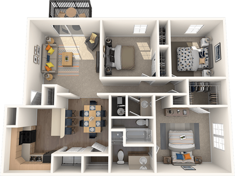 Floor plan for 3 beds, 2 baths, 1579 sqft