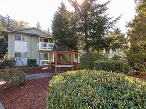 Tigard apartment for rent - a backyard with a wooden gazebo and a house