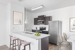 Henderson apartment for rent - A modern kitchen with a white countertop and stainless steel appliances.