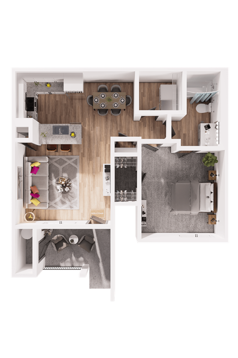 Floor plan for 1 bed, 1 bath, 898 sqft