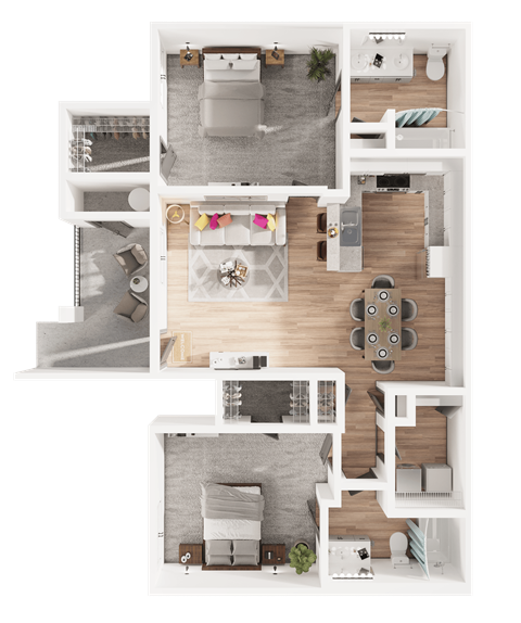 Floor plan for 2 beds, 2 baths, 1219 sqft