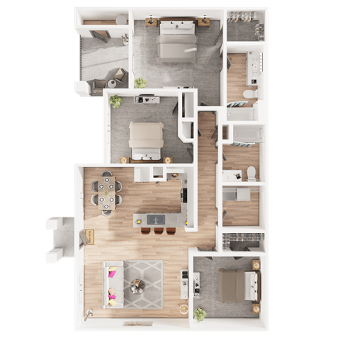 Floor plan for 3 beds, 2 baths, 1390 sqft