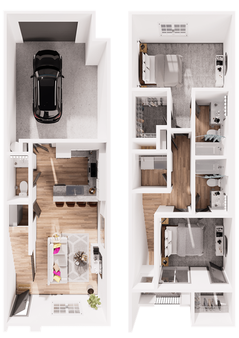 Floor plan for 2 beds, 2.5 baths, 1245 sqft