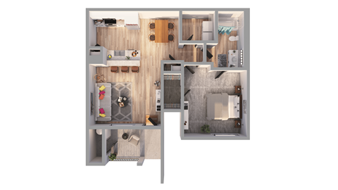 Floor plan for 1 bed, 1 bath, 836 sqft