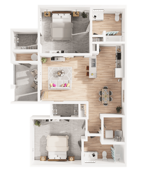 Floor plan for 2 beds, 2 baths, 1123 sqft