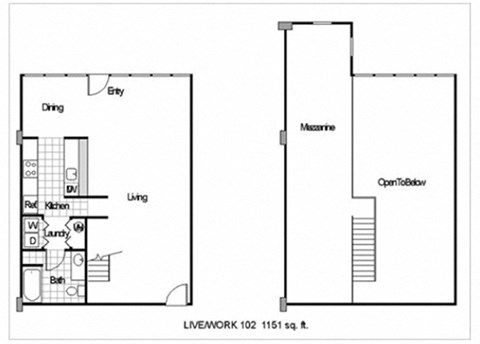 Floor plan for 1 bed, 1 bath, 1151 sqft