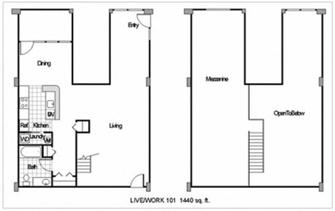Floor plan for 1 bed, 1 bath, 1440 sqft