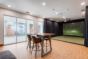 Dallas apartment for rent - A modern dining room with a large table and chairs.