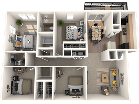 Floor plan for 4 beds, 2 baths, 1750 sqft