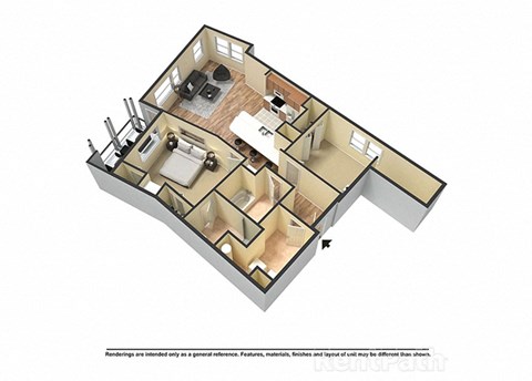 Floor plan for 2 beds, 2 baths, 965 sqft