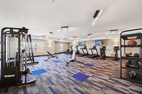 Blaine apartment for rent - A gym with a variety of equipment including treadmills, weights, and exercise machines.